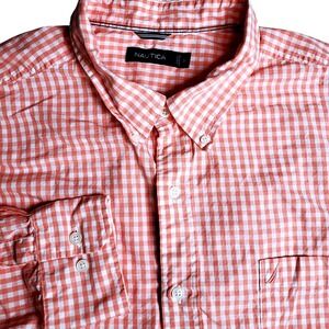 Nautica Mens 3XL‎ Coral White Gingham Check Button Down Shirt